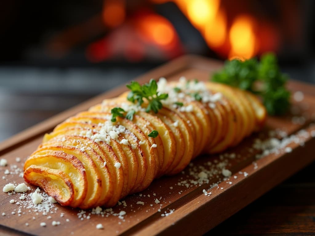 Gefächerte Hasselback-Kartoffeln mit knusprigen Rändern und Parmesan auf dem Grillrost — KI-generiertes Symbolbild