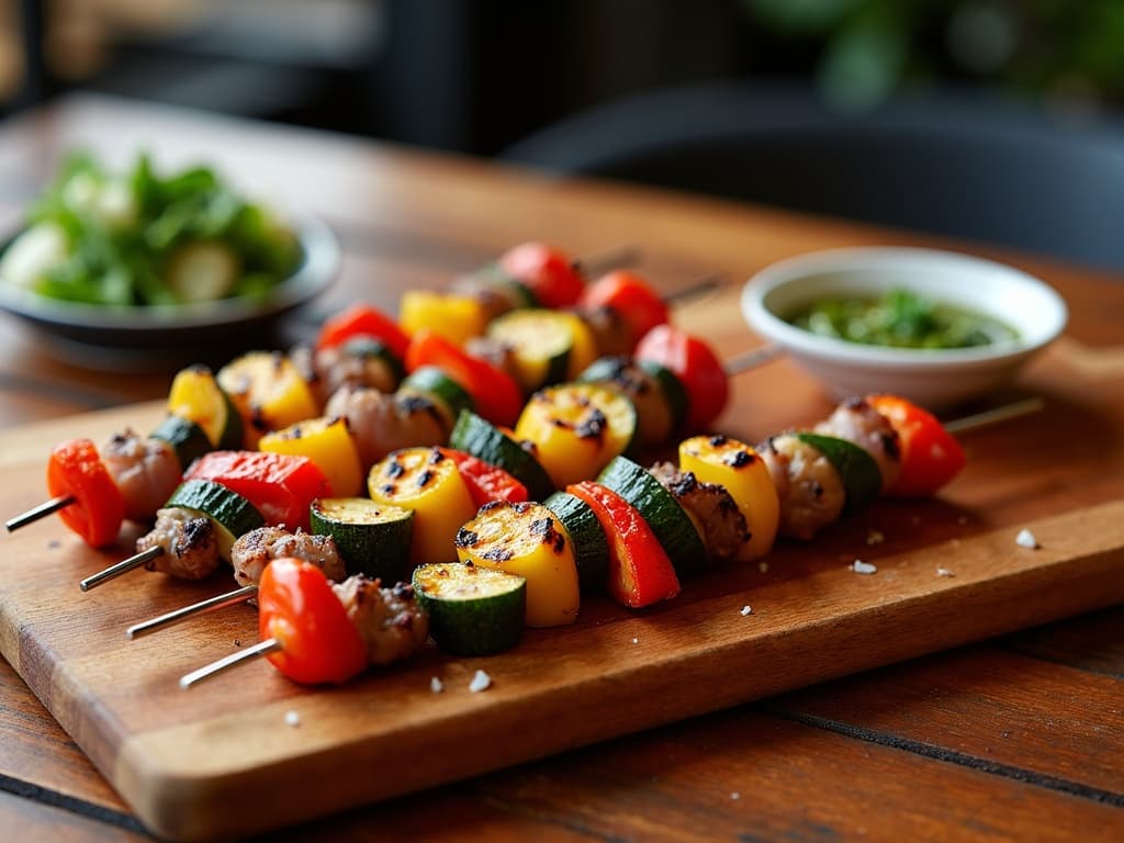 Gegrillte Gemüsespieße mit Röstmarks und frischem Chimichurri — KI-generiertes Symbolbild