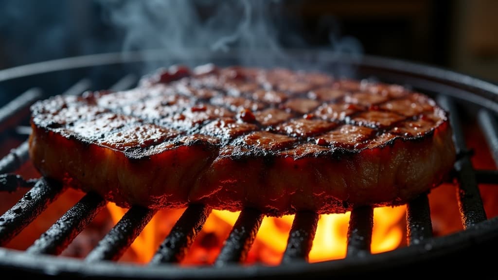 Perfekt gebratenes Ribeye Steak, rosa Kern, knuspriger Crust — KI-generiertes Symbolbild