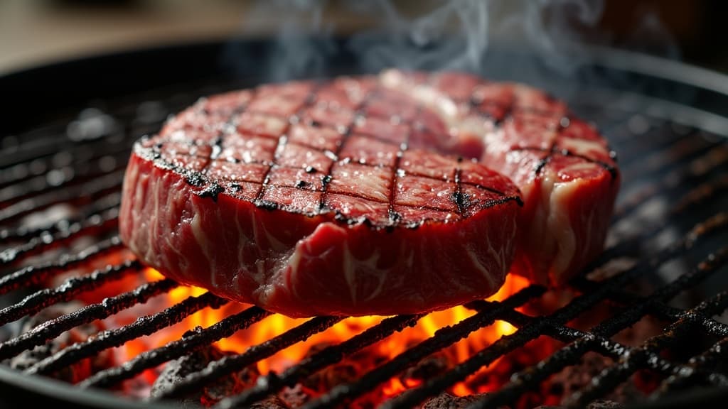 Perfekt gebratenes Wagyu-Steak mit glänzender Oberfläche und rosa Kern — KI-generiertes Symbolbild